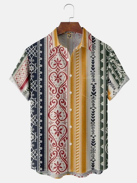 

Ethnic Chest Pocket Short Sleeve Casual Shirt, Khaki, Men Shirts