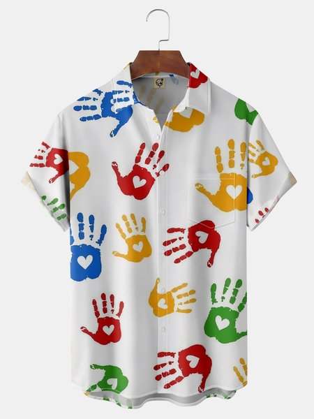 

Abstract Print Chest Pocket Short Sleeve Shirt, White, Men Shirts