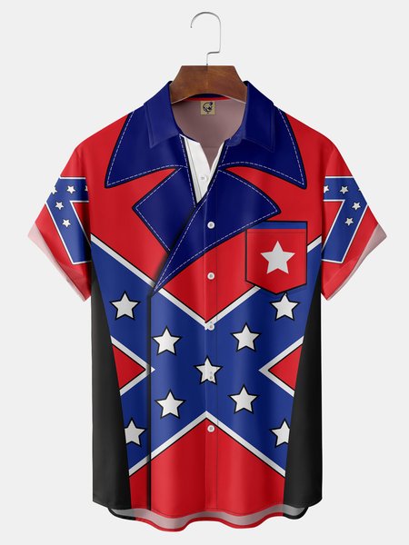 

American Flag Chest Pocket Short Sleeve Shirt, Black, Men Shirts