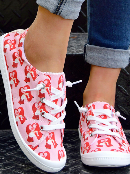 

Valentine's Day Heart Graphic-Print Denim Lace-Up Canvas Flats, Red, Sneakers
