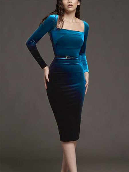 

Square Neck Elegant Long sleeve No Elasticity Hip Skirt Party Dress, Dark_blue, Wedding Guest Dresses