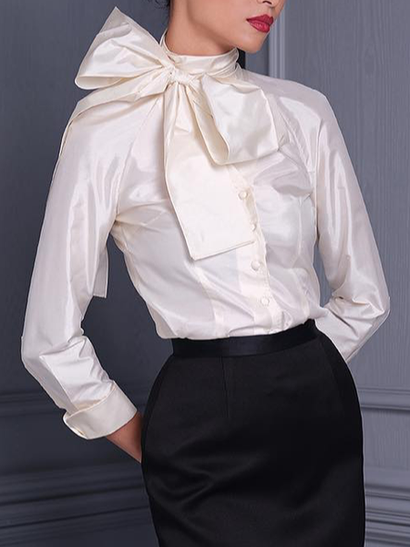 

Elegant Plain Crew Neck Blouse, White, Blouses and Shirts