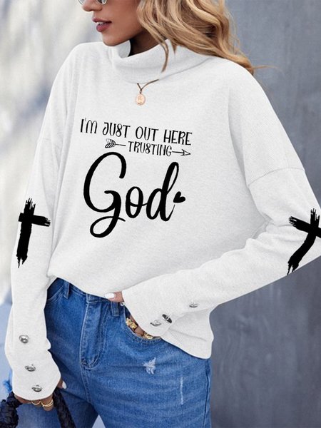 

Loose Casual Half Turtleneck T-Shirt, White, T-Shirts