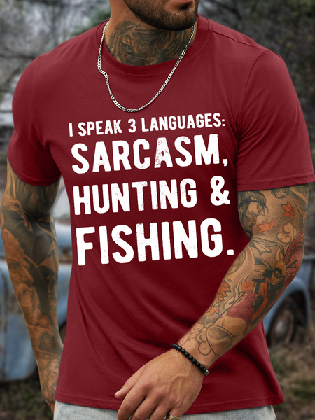 

Men's I Speak 3 Languages Sarcasm Hunting Fishing Casual Regular Fit T-Shirt, Red, T-shirts
