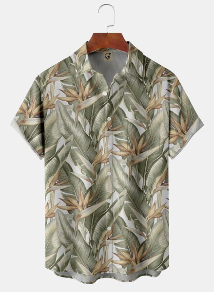 

Tropical Plants Chest Pocket Short Sleeve Aloha Shirt, Green, Men Shirts