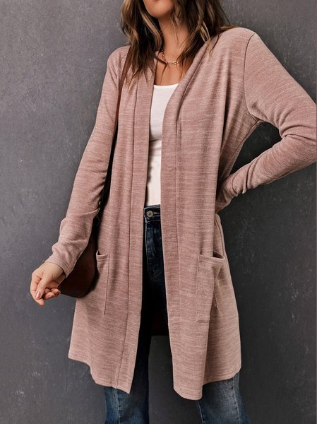 

Casual Drawstring Knitted Plain Other Coat, Pink, Cardigans