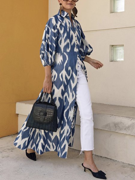 

Shirt Collar Regular Fit Casual Blouse, Blue, Blouses and Shirts