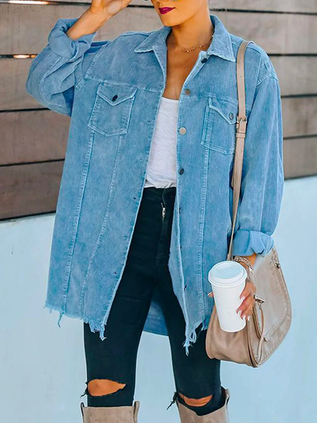 

Loose Casual Plain Cross Neck Other Coat, Blue, Coats