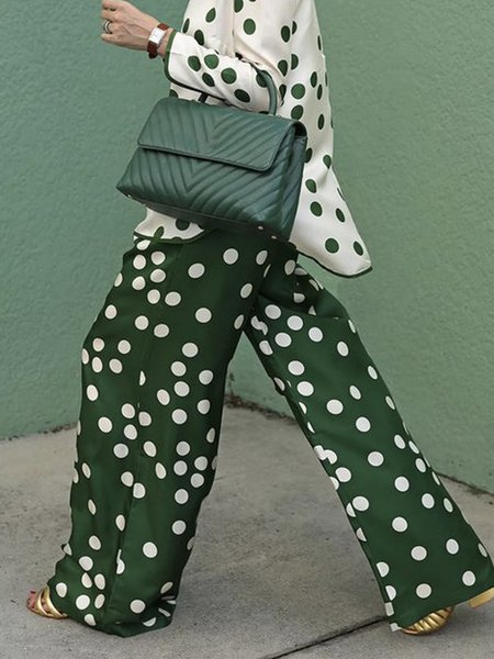 

Regular Fit Polka Dots Elegant Fashion Pants, Green, Pants