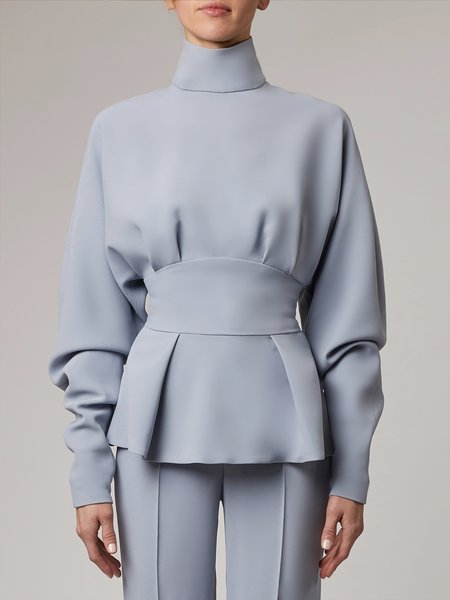 

Long sleeve Turtleneck Plain Regular Fit Elegant Top, Gray, Linen Tops