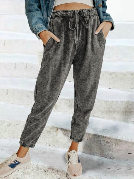

Gray Marl Textured Pocket Trousers With Drawstring, Pants