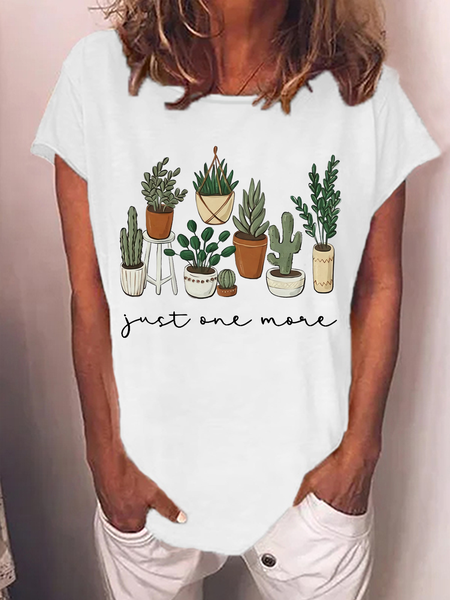 

Women's Plant Lover Just One More Plant Crew Neck Casual Loose T-Shirt, White, T-shirts