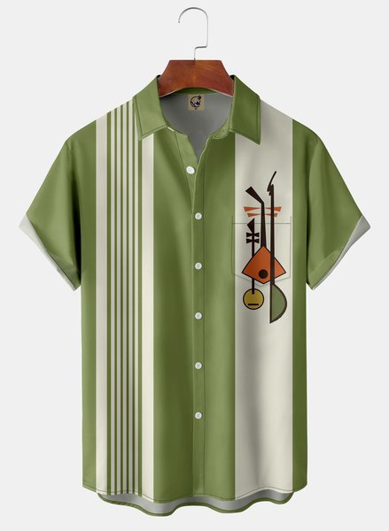 

Mid Century Chest Pocket Short Sleeve Bowling Shirt, Green, Men Shirts