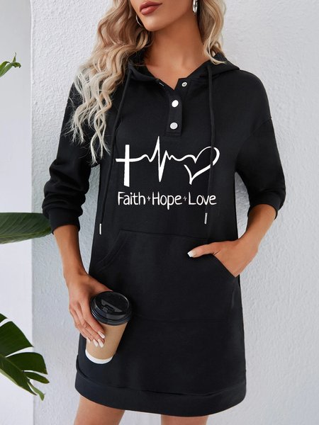Casual Crew Neck Loose Color Block Dress, Black, Dresses