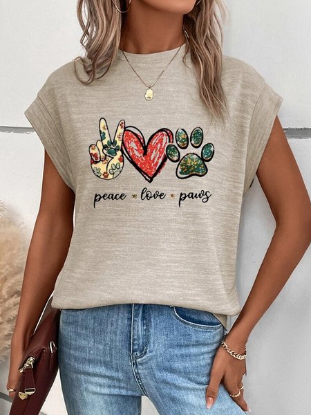 

Loose Crew Neck Valentine's Day Casual T-Shirt, Khaki, Tees & T-shirts