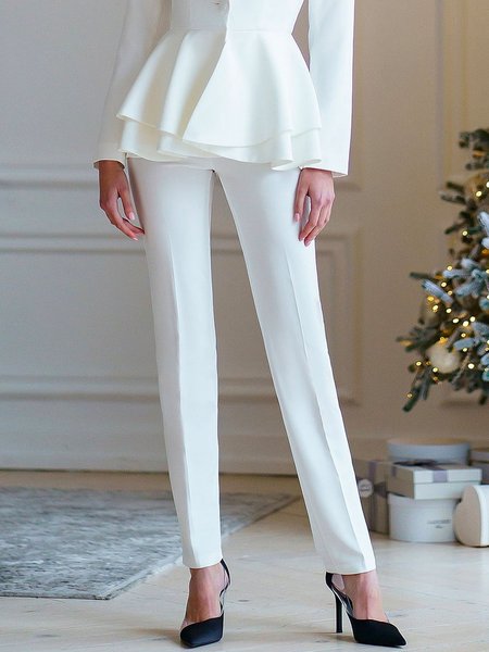 

Plain Elegant Regular Fit Fashion Pants, White, Pants