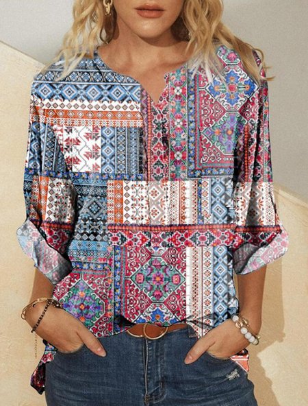 

Loose Ethnic Others Casual Blouse, Multicolor, Shirts & Blouses