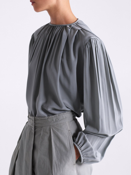 

Crew Neck Regular Fit Elegant Plain Blouse, Gray, Blouses and Shirts
