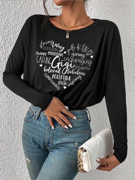 

Valentine's Day Casual Loose Crew Neck T-Shirt, Black, T-Shirts