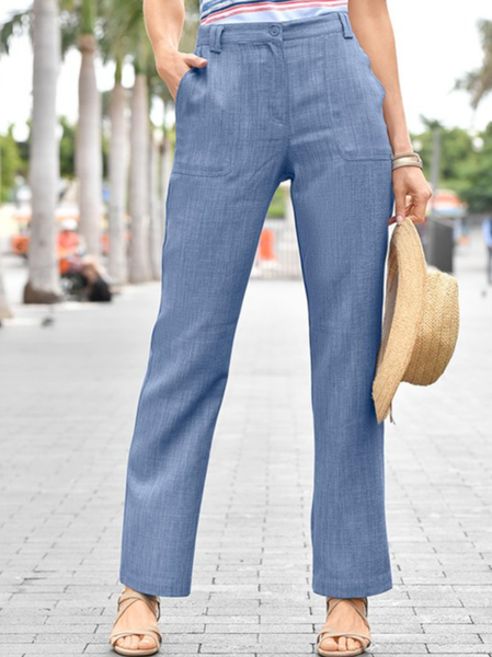 

Cotton And Linen Casual Pants, Blue, Pants