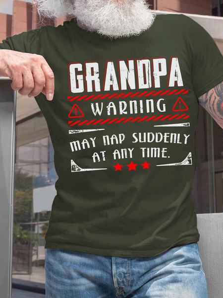 

Men's Grandpa Warning May Nap Sliddenly At Any Time Crew Neck Casual Cotton T-Shirt, Army green, T-shirts