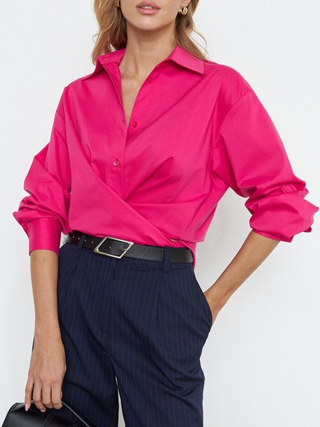 

Plain Loose Urban Shirt Collar Blouse, Rose red, Blouses and Shirts