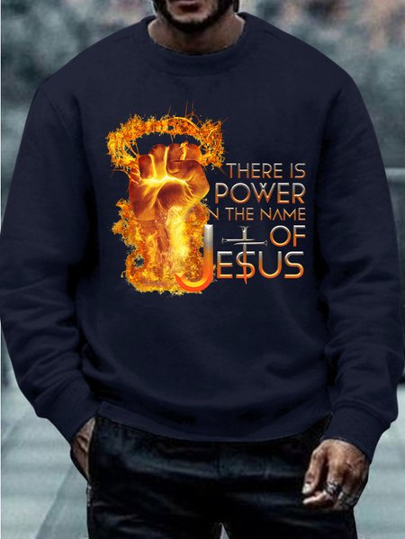 

Men Power In The Name Of Jesus Letters Crew Neck Sweatshirt, Dark blue, Hoodies&Sweatshirts