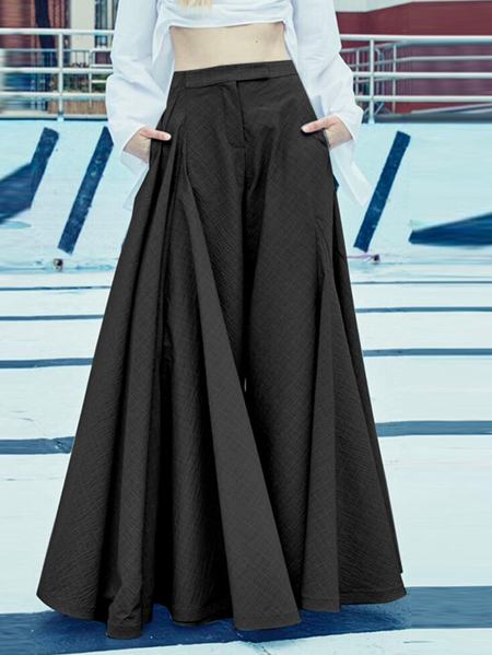 

Loose Plain Casual Casual Pants, Black, Pants