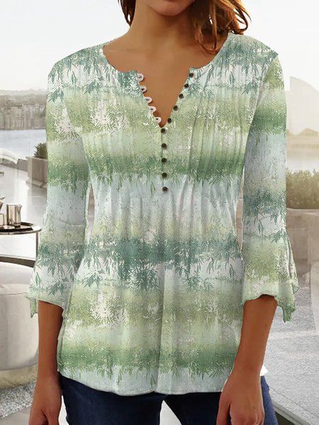 

Vacation Crew Neck Regular Fit Leaf Top, Green, Shirts & Blouses