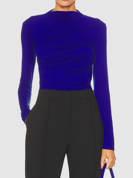 

High Elasticity Regular Fit Plain Long sleeve Urban T-Shirt, Blue, Tees