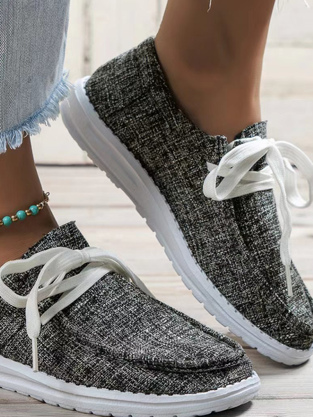 

Grey Denim Lace-Up Canvas Flats, Deep gray, Sneakers