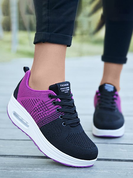 

Color Block Lace-Up Sneakers, Black-purple, Sneakers