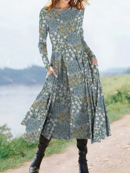 

Crew Neck Loose Casual Floral Dress, Multicolor, Dresses