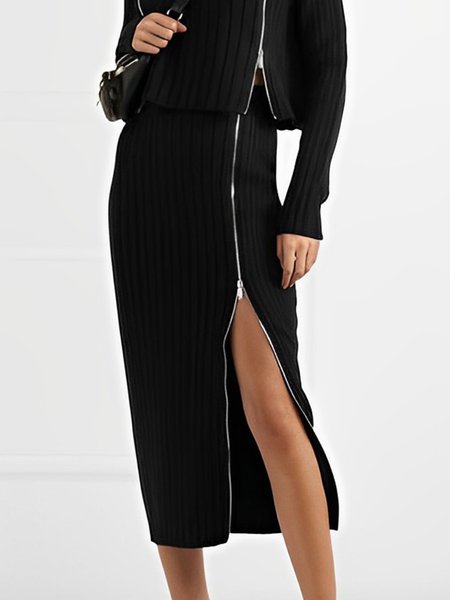

Zipper Regular Fit Urban Sweater Skirt, Black, Knitwear