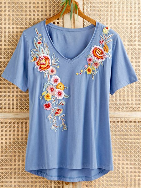 

Vintage Bouquet Print Tee, Blue, Tops