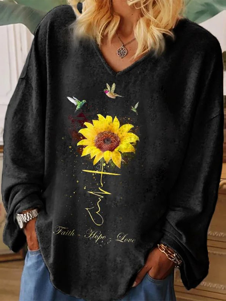 

Sunflower V Neck Regular Fit Casual Cotton-Blend T-Shirt, Black, Tops