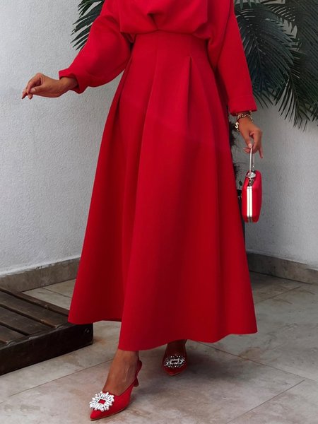 

Plain Regular Fit Elegant High Waist Skirt, Red, Skirts