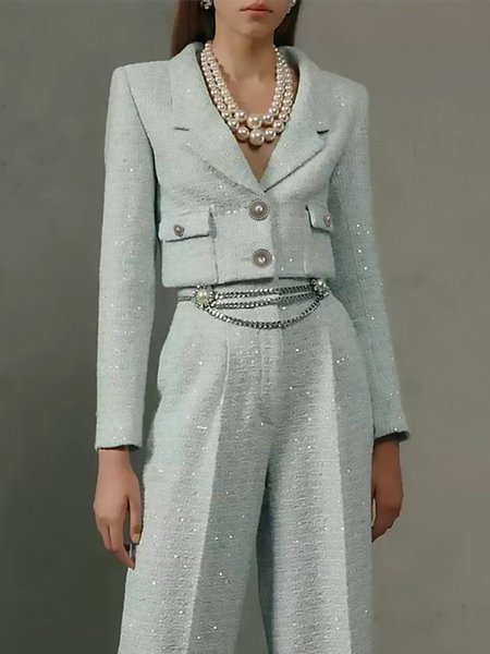 

Lapel Collar Elegant Plain Regular Fit Jacket, As picture, Jackets