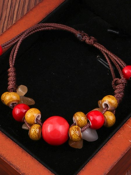 

Vintage Boho Beaded Ceramic Bracelet Ethnic Beach Jewelry, Multicolor, Bracelets