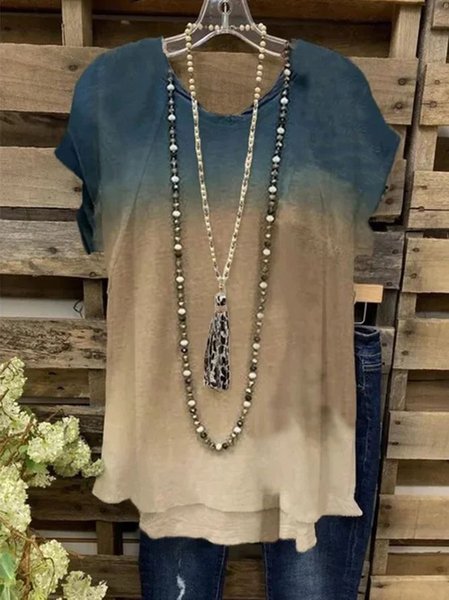 

Plus Size Ombre Tie-Dye Short Sleeve Casual Top, Khaki, T-Shirts