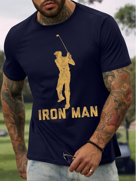 

Men's Golf Iron Man Funny Graphic Print Loose Casual Cotton Text Letters T-Shirt, Purplish blue, T-shirts