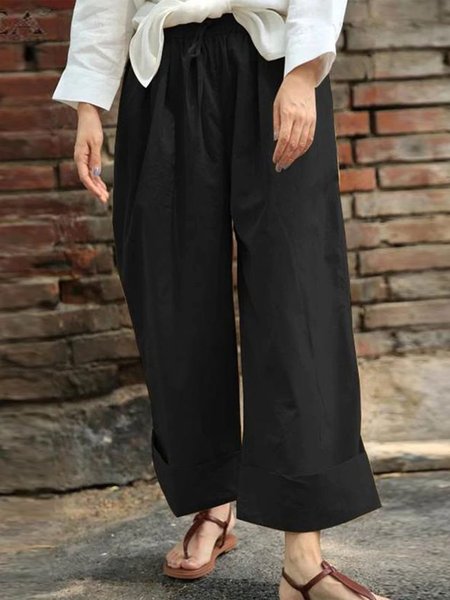 

Linen Plain Casual Loose Casual Pants, Black, Pants