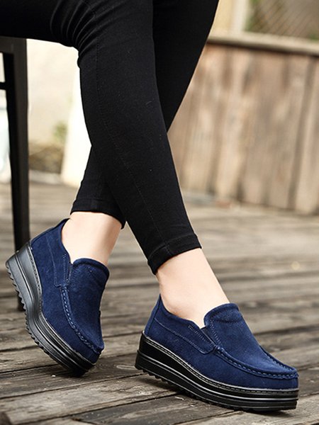 

Casual Suede Non-slip Platform Shoes, Dark blue, Creepers & Wedges