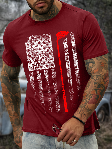 

Men's Golf Flag Pattern Cotton Casual T-Shirt, Red, T-shirts