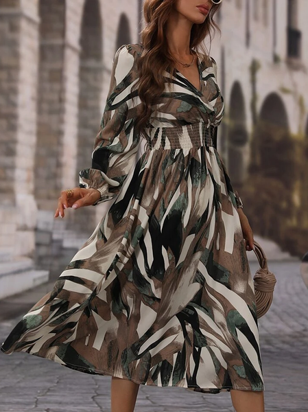 

V Neck Vacation Dress, Multicolor, Dresses