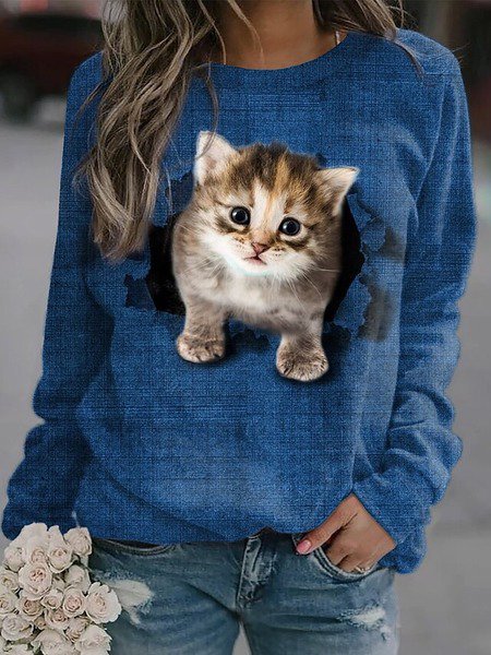 

Crew Neck Regular Fit Animal Casual Sweatshirt, Blue, Sweatshirts & Hoodies