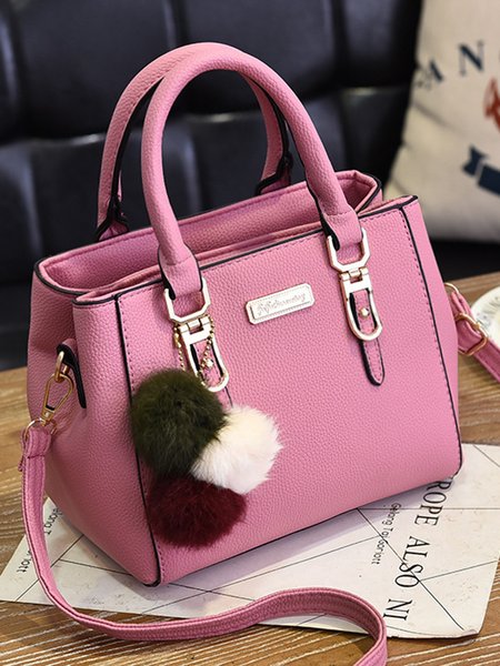 

Pom Pom Ornament Multifunctional Tote Bag Messenger Bag, Pink, Women's Bags