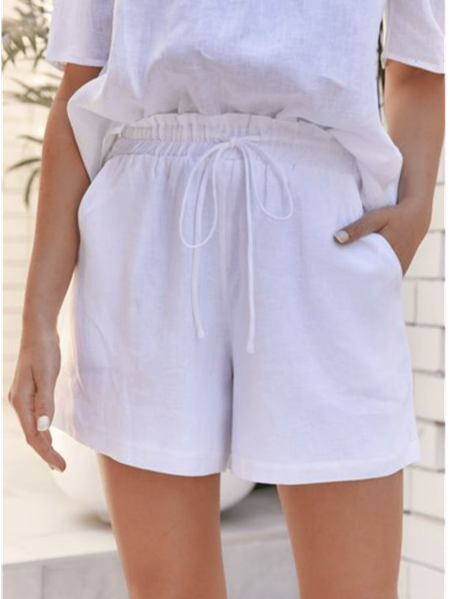 

Plain Casual Loose Casual Pants, White, Shorts