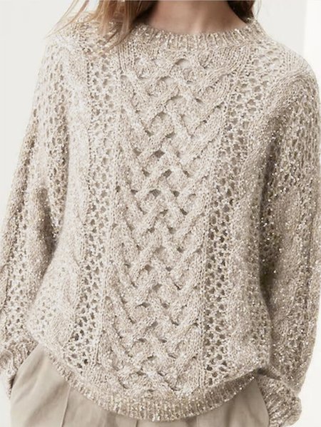 

Crew Neck Loose Plain Casual Sweater, Apricot, Sweaters