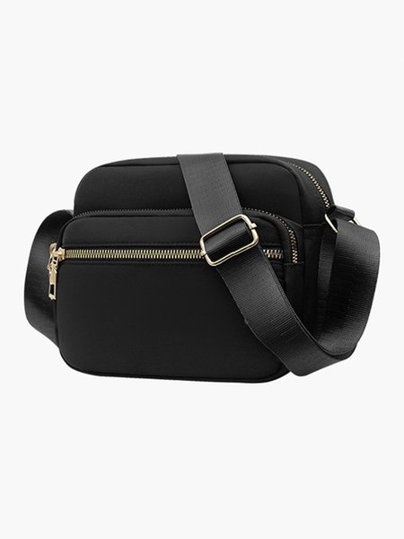 Simple Oxford Cloth Multifunctional Pocket Zipper Messenger Bag, Black, Women's Bags